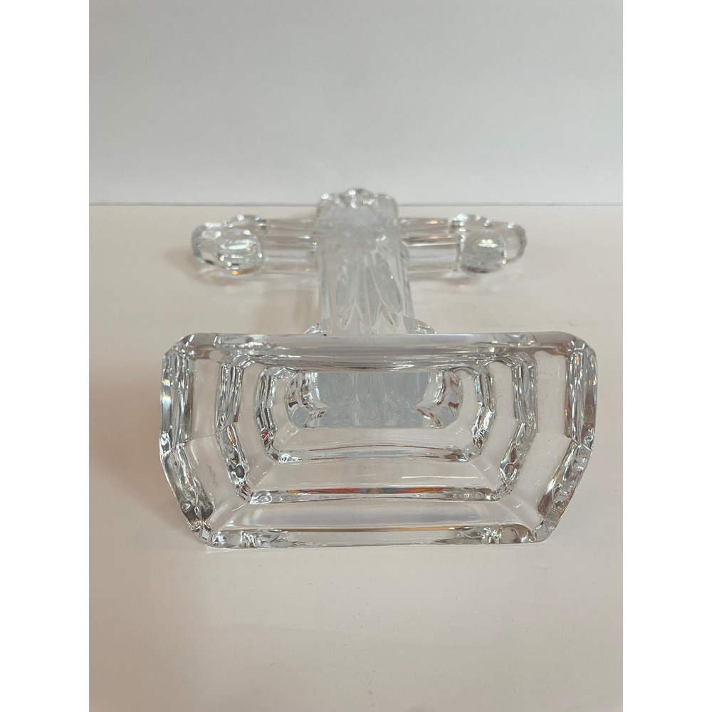 Vintage Clear Cut Crystal Standing Cross Religious Figurine Sunburst